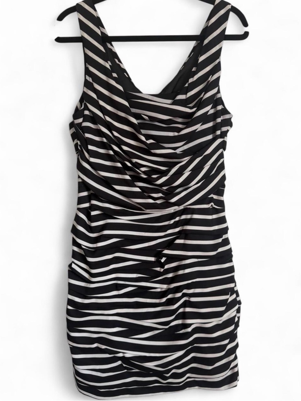 Express Black and White Striped Ruched Tank Dress
